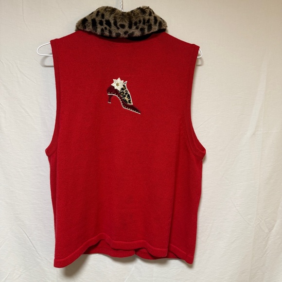 VTG Merry & Bright Red Christmas Sweater Vest Size PXL Shoes Beaded Ugly Holiday - Picture 4 of 12